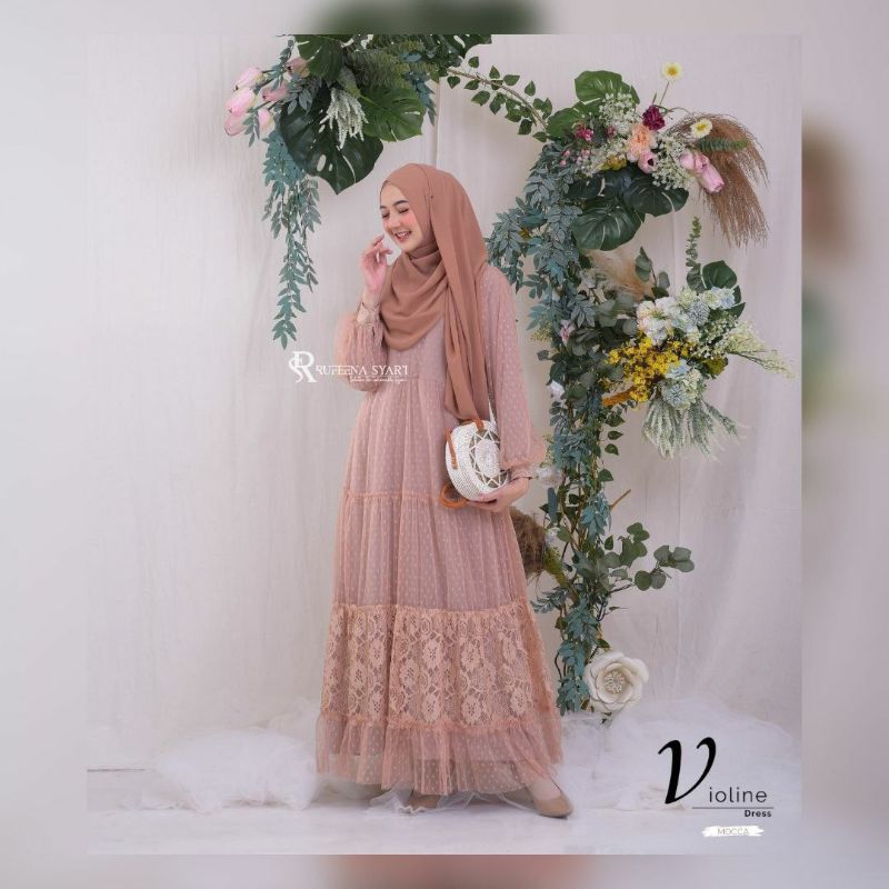 Violine Dress - Dress Kondangan - Tile dot Brukat Motif - By Rufeena