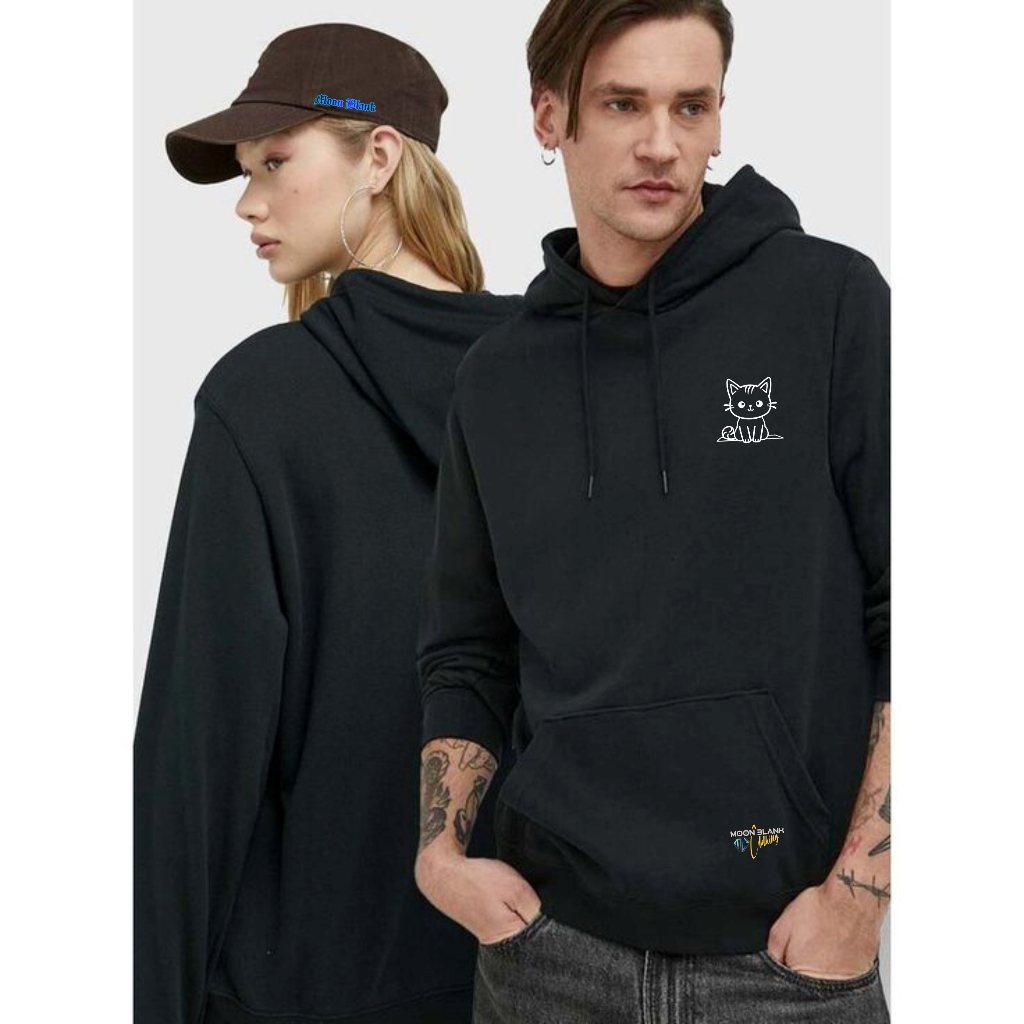 Hoodie Jumper Oversize Cotton fleece white Unisex Streetwear Moon Blank Hoodie HITAM Pria Switer Cow