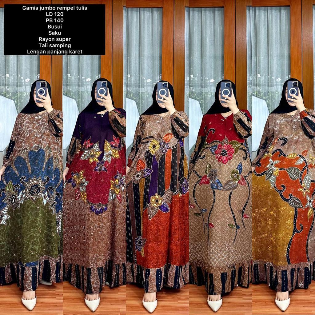GAMIS BATIK SETORJOAN JUMBO LD120 TULIS CAP MALAMAN TERBARU KAIN RAYON PREMIUM TWILL CANDI MEKAR BAJ
