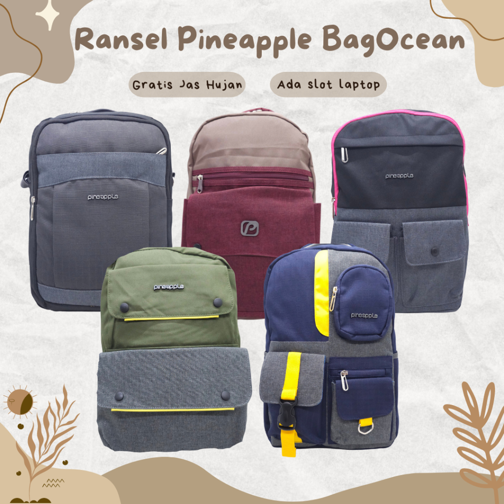 TAS LAPTOP PINEAPPLE KANVAS 18 INCHI UNIK IMPORT ORIGINAL / STYLISH FASHION BAGPACK PINEAPPLE COLORF