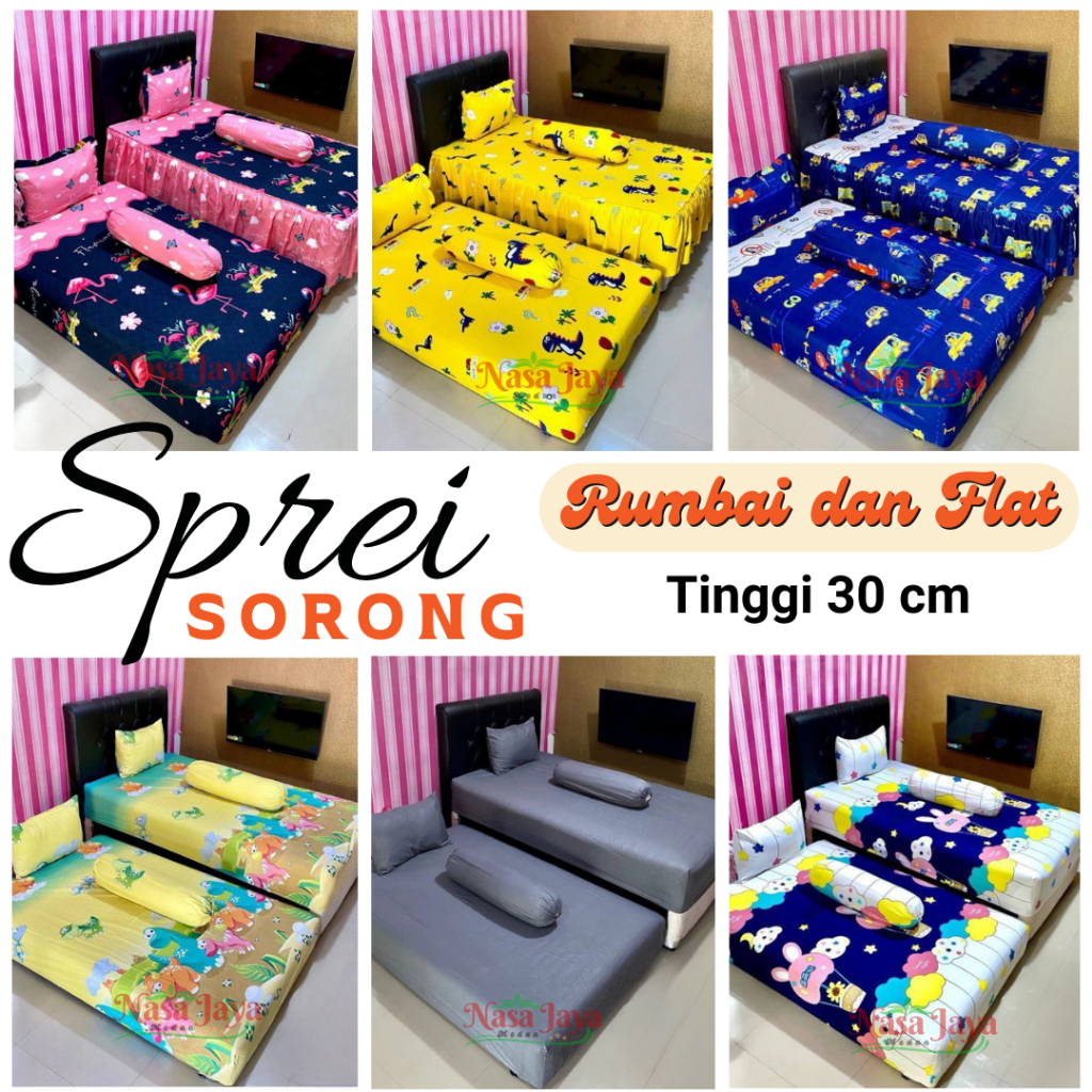 Sprei Bed Sorong 2In1 Tinggi 30 cm Rumbai Rampel dan Flat Real Pict- Single Bed