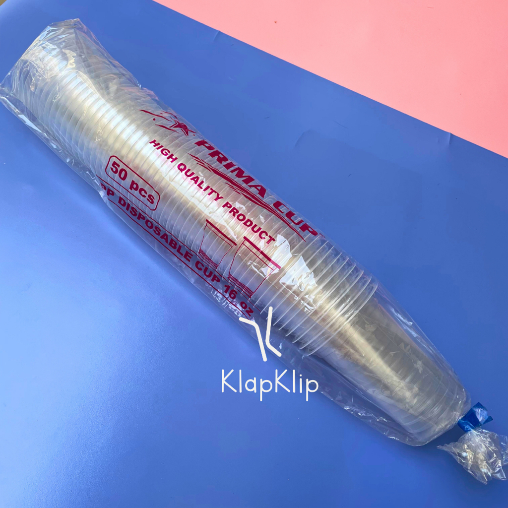 50pcs Cup 16oz Datar Prima - Gelas Plastik 16oz 473ml Merek Prima - Cup Plastik Cupcake Kecil Bulat 