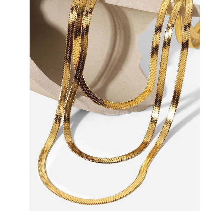 Kalung Titanium Pria Flat Gepeng Model Tulang Belut Lebar 0,3mm Warna Silver Dan Gold