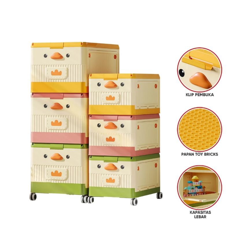 Box Penyimpanan Model Bebek Serbaguna + Roda / Box Mainan / Duck Trolley Box