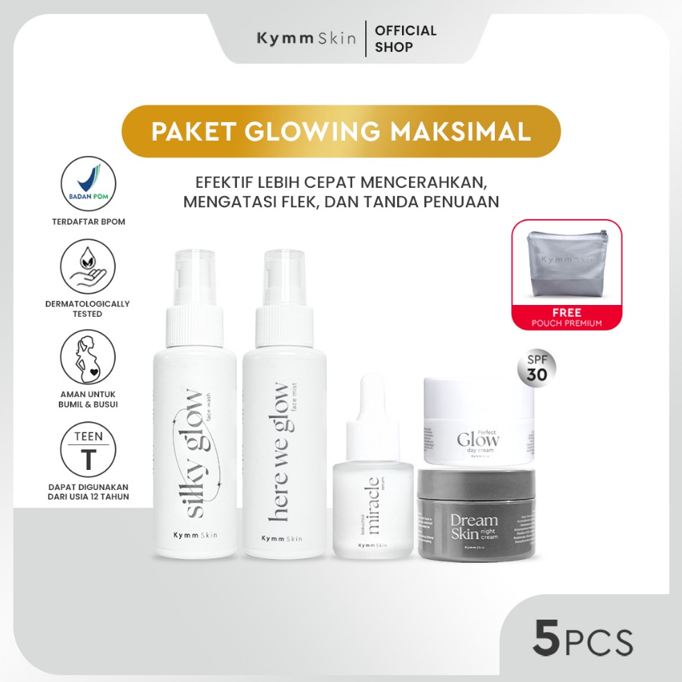 Promosi Menarik Trx5l5Kz KYMM SKIN 5PCS Paket Lengkap Glowing Free Pouch Face Wash Face Mist Bakuchiol Serum 2ML Day Cream 1gr Night Cream