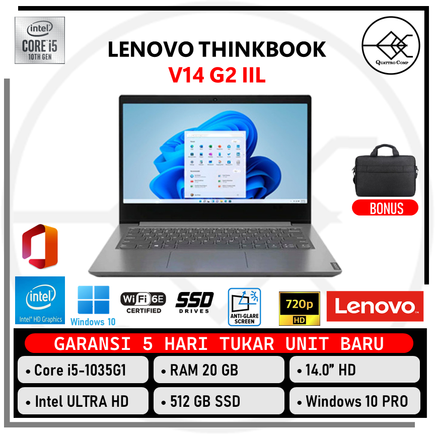 Laptop Lenovo V14 G2 IIL Core i5-1035G1 20GB 512GB SSD 14.0" HD Win 10PRO + Off 365