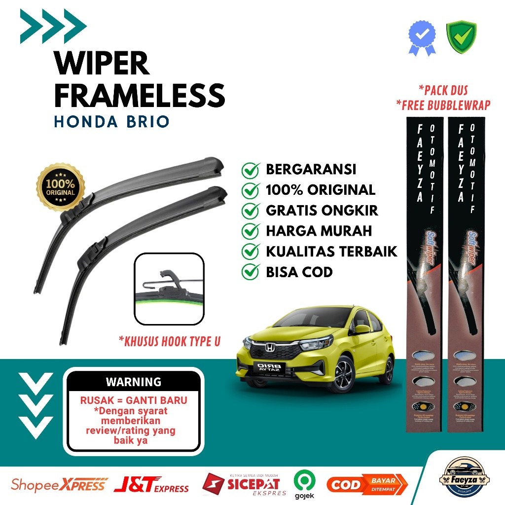 Wiper Frameless Honda Brio 1 Set Kanan Kiri Wiper Kaca Mobil Frameless Murah Honda Brio Wiper Mobil 