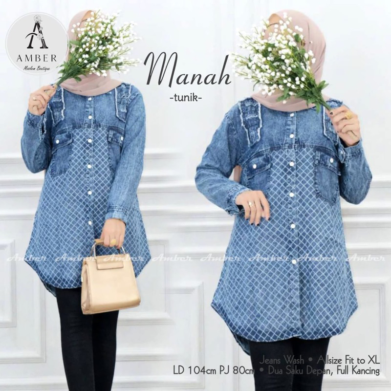 Amber atasan kemeja wanita tunik jeans | jeans wash LD 104-110