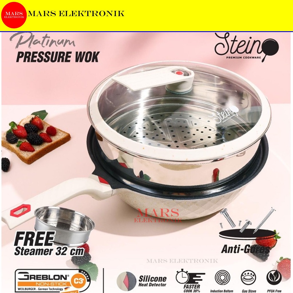 STEIN COOKWARE PLATINUM WOK PAN GREEN / BROWN - ANTI BARET - MARBLE COATING - WOKPAK PLATINUM - READ