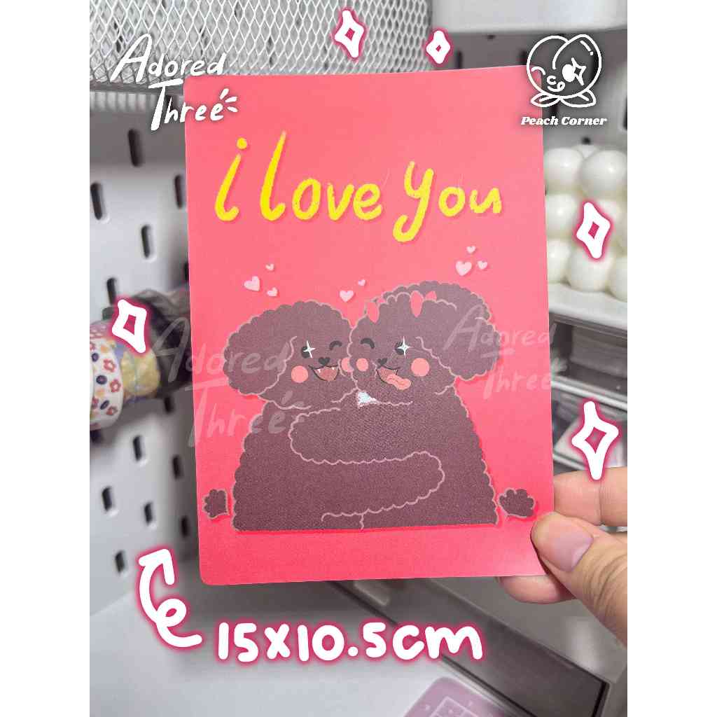 

Puddin Chimmy I Love You Greetings Card | Adored Three | Cute Dog Toy Poodle Couple Heart Valentine Postcard