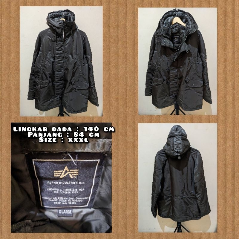 Jaket Parka Warna Hijau Army Merk Alpha Industries Second Original.