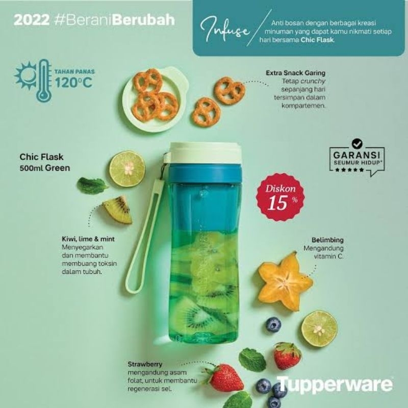 Tupperware Chic Flask 500 ml - Tosca / Infused Water Crystal Bottle Tumbler Traveling Sport