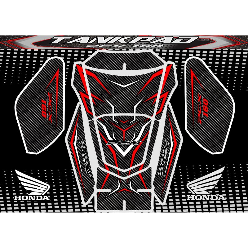 Body Protector Pcx 160 New 2021 - 2023 MOTIF CARBON 6D  / Tankpad Deckpad Set Side Pad All Pcx 160 N