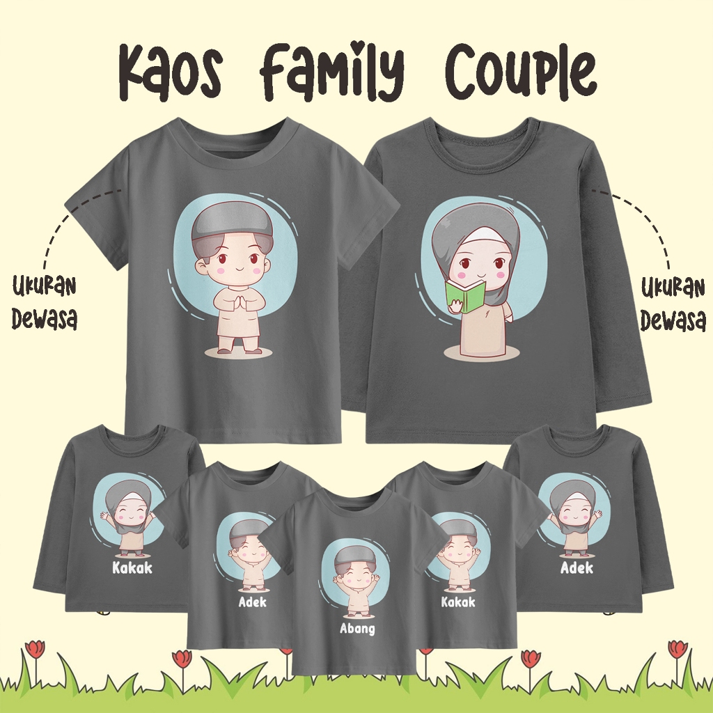 Kaos Couple Keluarga Anak Dewasa Warna Abu Tua