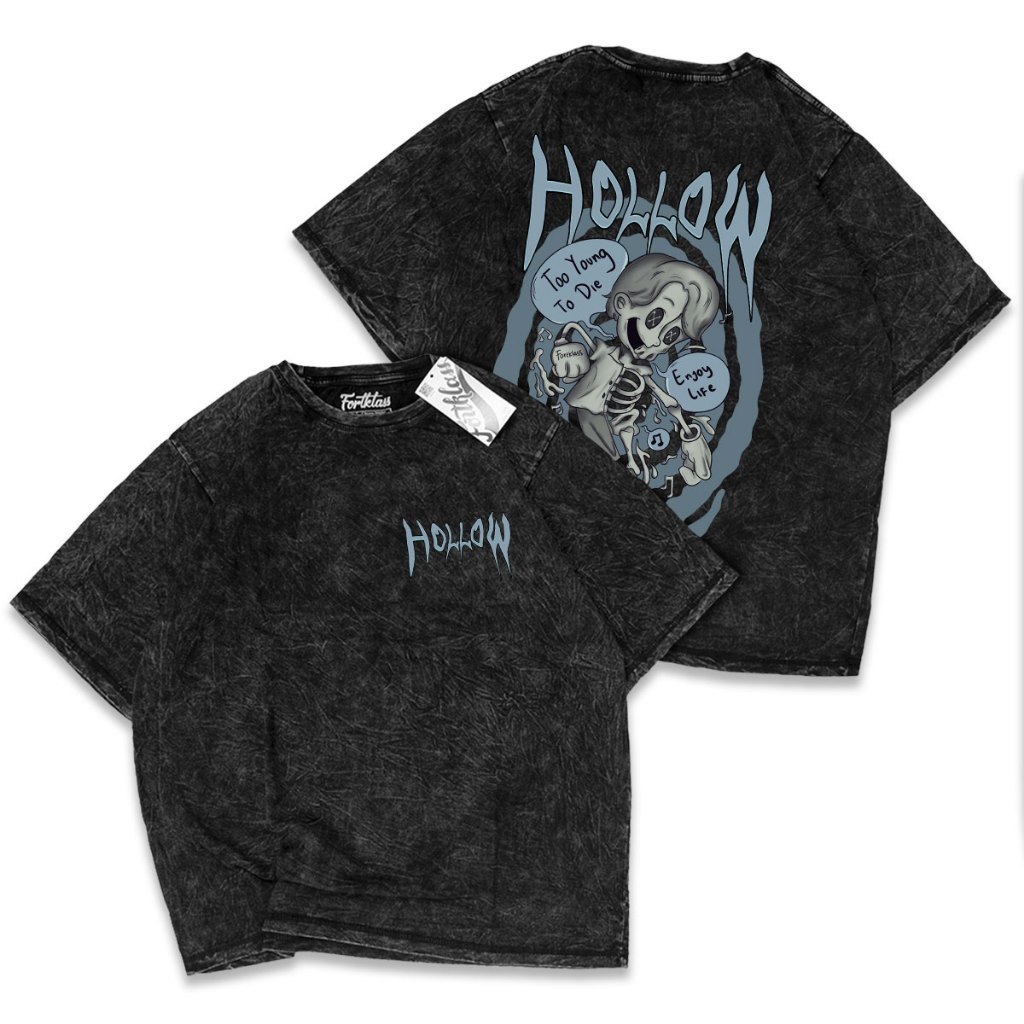 FortKlass Kaos Wash HOLLOW  Kaos Oversize Pria Lengan Pendek Atasan Tshirt Distro Cowok Kaos Pria Ka