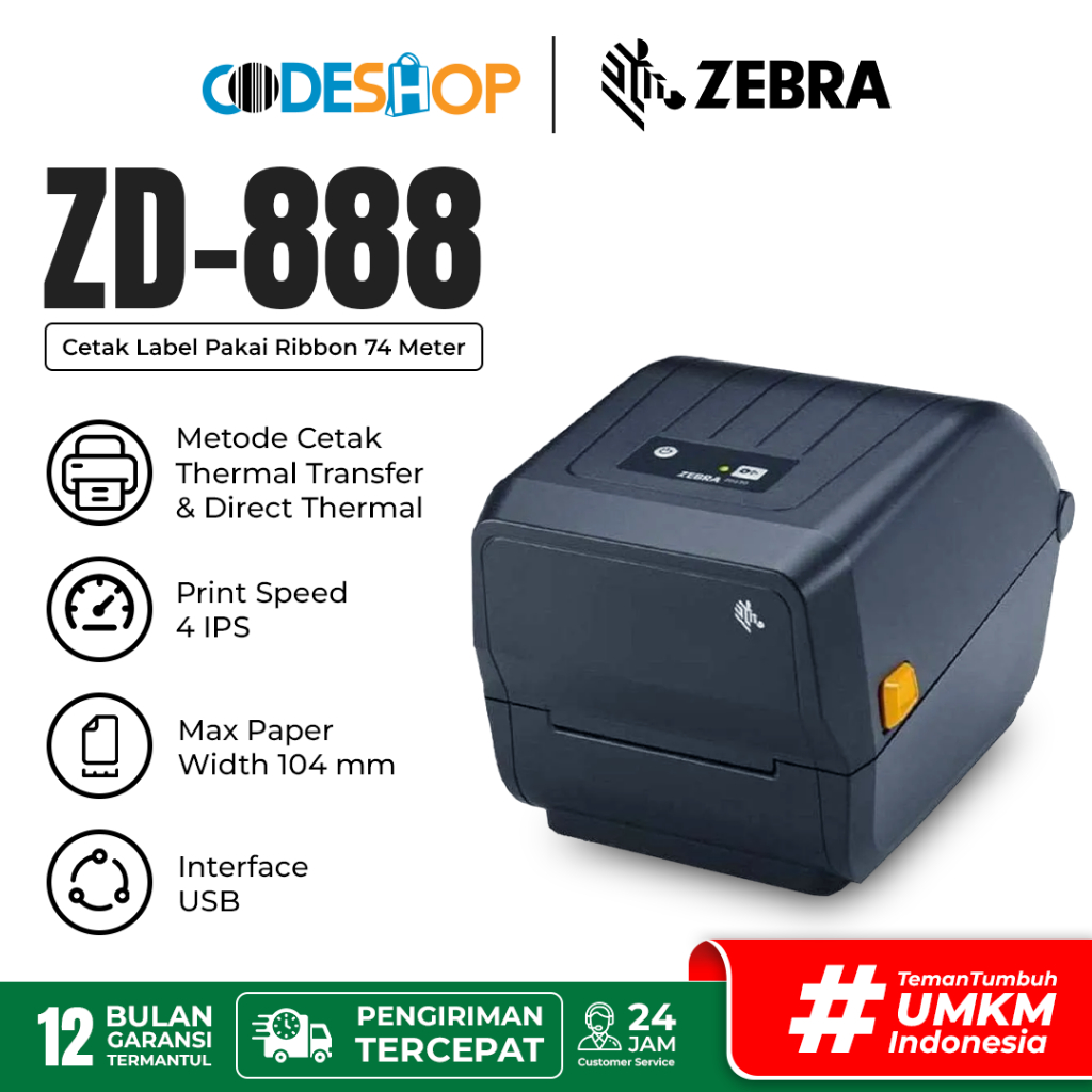 

Zebra ZD888t Printer Barcode Direct Thermal Transfer 203 DPI