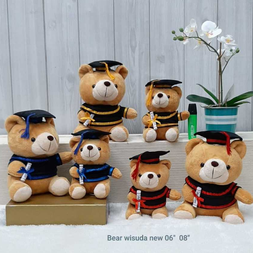 Boneka Beruang Graduation Size 16cm. Boneka Teddy Bear Toga Wisuda. Souvenir Bouqet Wisuda