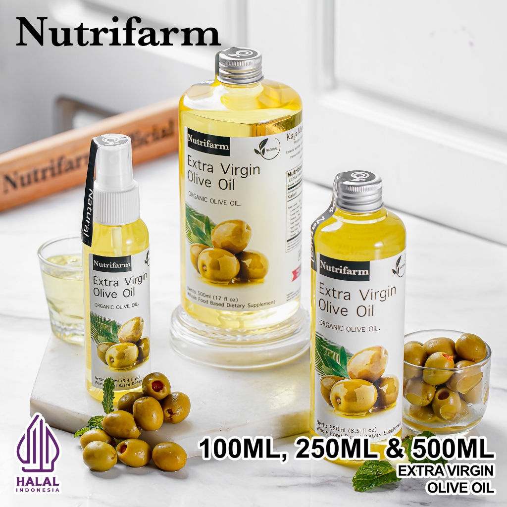 

NUTRIFARM EXTRA VIRGIN OLIVE OIL 100ML 250ML 500ML HALAL UNTUK MASAK UNTUK MPASI HERBORIST RAMBUT BERTOLLI / MINYAK ZAITUN HERBORIST UNTUK DIMINUM UNTUK KULIT/ MINYAK ZAITUN ASLI/ MINYAK ZAITUN VIRGIN OLIVE OIL 100%/ MINYAK ZAITUN UNTUK RAMBUT WAJAH PIJAT