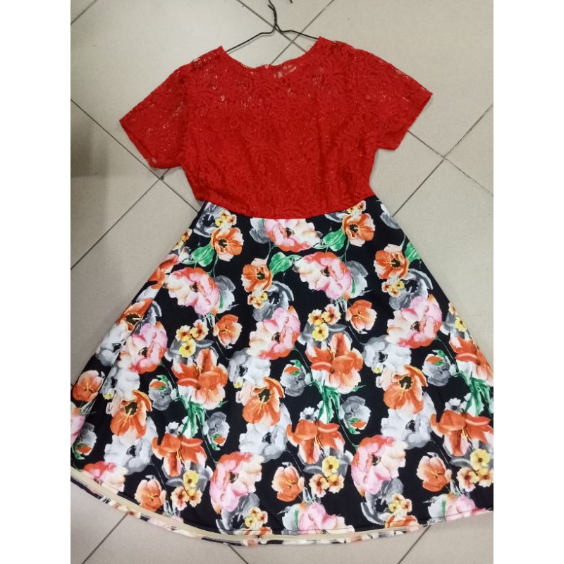 DRESS BROKAT SCUBA ROK LAPIS BUSA BAHAN SCUBA TEBAL MIX BROKAT SIZE LD 90 PJG 105 ROK KAKU