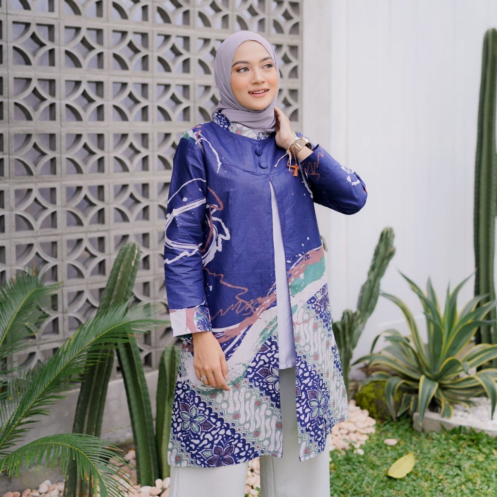 BAILA NAVY COUPLE | Tunik Batik Bolero | Kemeja Batik Panjang |  Batik Couple JUMBO