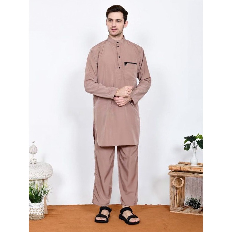 Baju Koko Setelan Pria Dewasa - Kurta Pakistan Model Polos Set Celana - Gamis Setelan Laki laki Musl