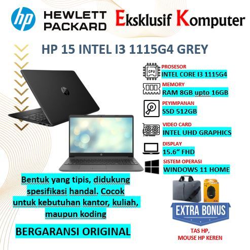 LAPTOP KULIAH HP 15 I3 GEN 11 RAM 16GB SSD 1TB FHD WINDOWS 11 GREY