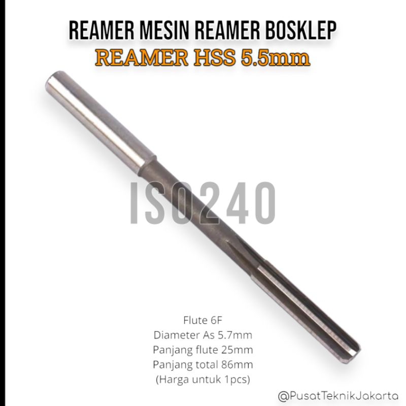 Reamer bosklep 5.5mm HSS reamer mesin lemer lurus 6flute