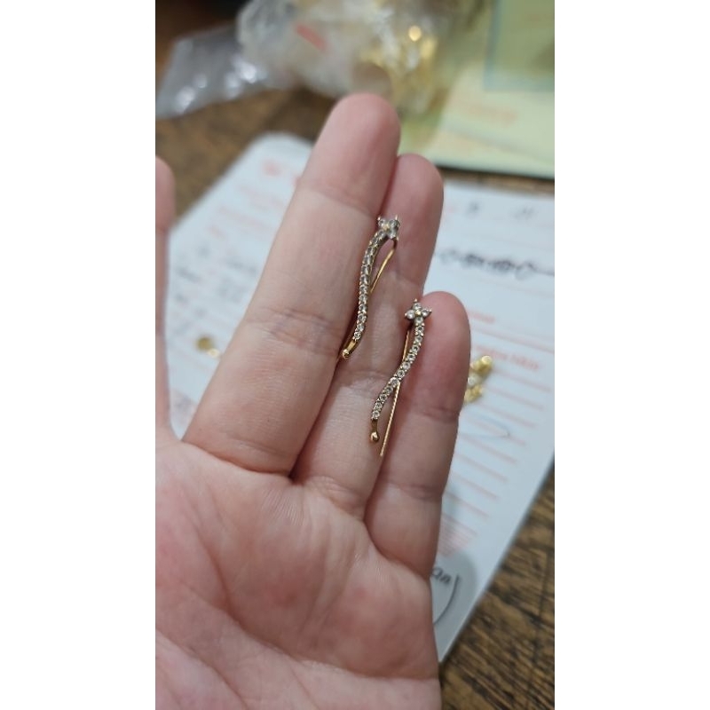 Anting tusuk selip permata putih listring baris emas asli 375 muda 8k climbers