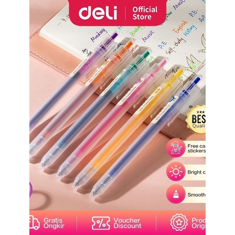 

Deli School Gel Pen / Pulpen Gel 0.5 mm 6 Warna Retracable EG118-6C