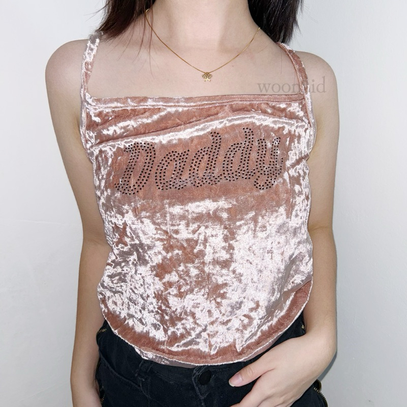 daddy velvet pink-brown tanktop | tanktop bludru velvet sexy trendy