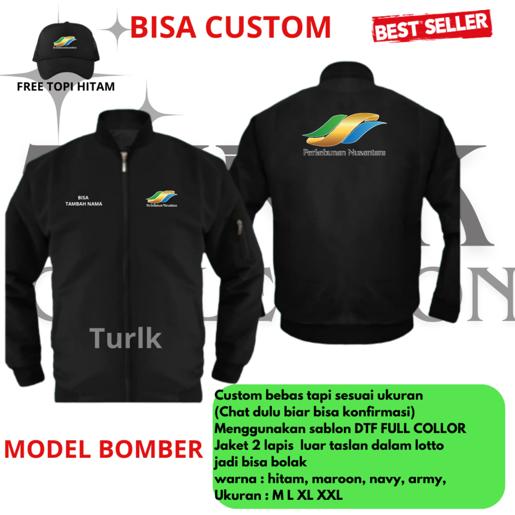 Jaket Perkebunan Nusantara Jaket Bomber Perkebunan Nusantara Free Topi Hitam