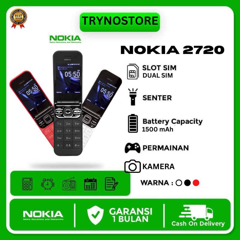 HP NOKIA 2720 FLIP DUAL SIM GARANSI HP JADUL