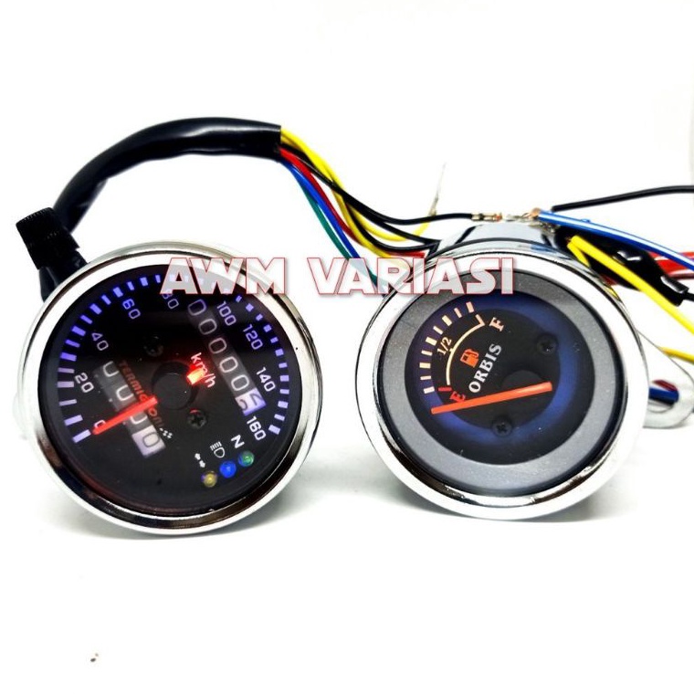 HO 1 PAKETSPEEDOMETER KILOMETER  AMPERE AMPER BENSIN VARIASI UNIVERSAL SEMUA MOTOR BODY CROME t Prod