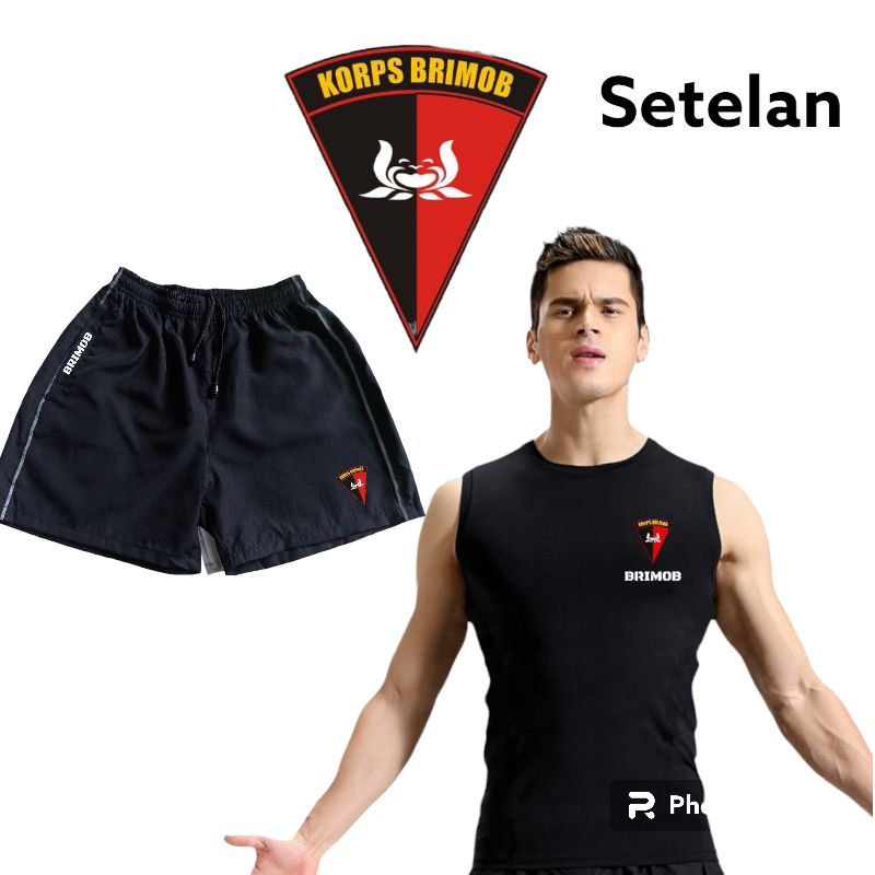 setelan gym pria Brimob / setelan singlet Brimob / setelan olahraga pria / kaos singlet Brimob /