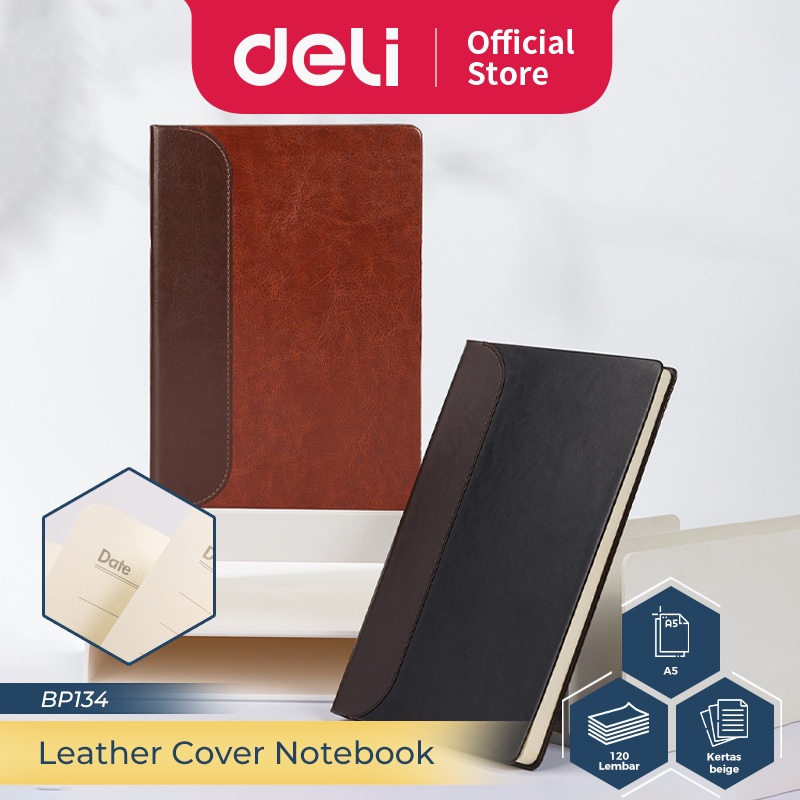 

Deli Buku Catatan Sampul Kulit Hard Cover / Leather Cover Notebook A5 120 Lebar BP134