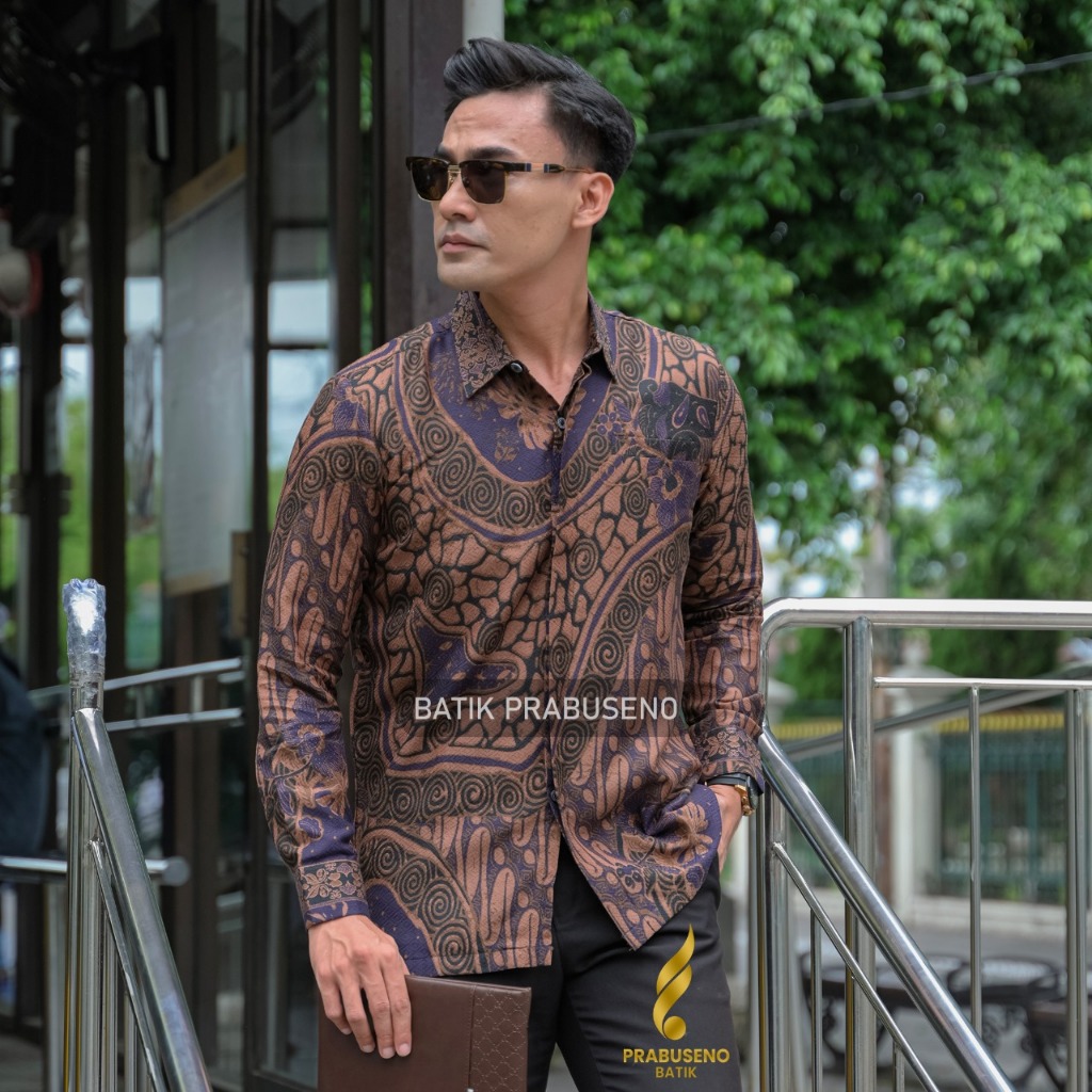 Batik Prabuseno - Batik Pria Lengan Panjang Dobby Reguler Motif Argani