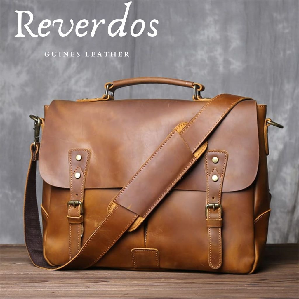 Tas Tangan Pria Kulit Asli Retro - Tas Laptop Horizontal Kulit - Tas Kurir Bahu Kasual Pria Kulit As
