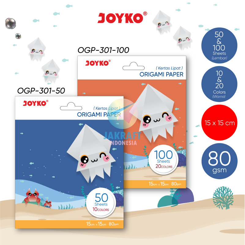 

(1 Pack) Origami Paper Sedang 2 Sisi JOYKO OGP-301 Kertas Lipat Seni 15 x 15 Cm Warna Warni Tebal 80 Gsm