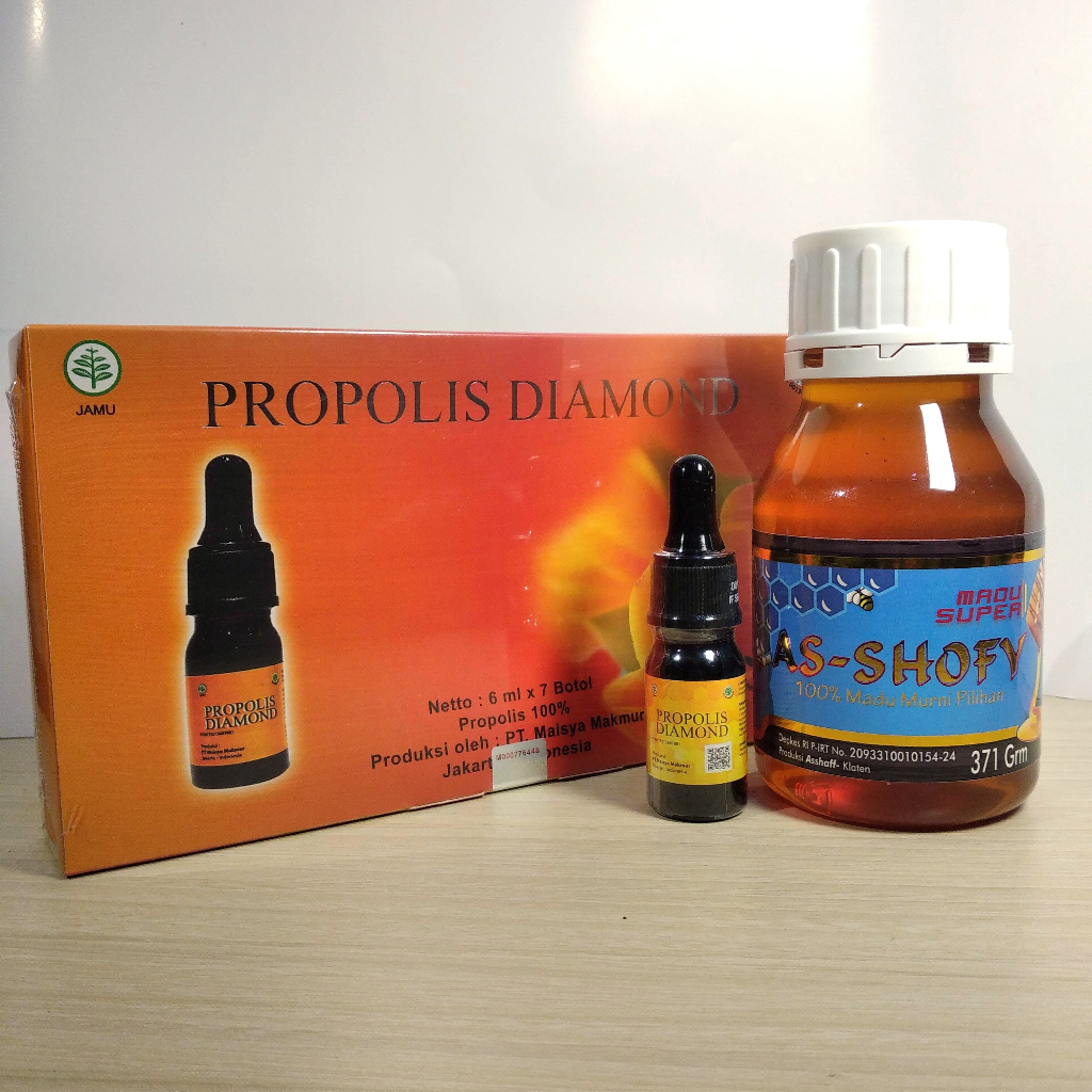 propolis diamond original 1 kotak isi 7 botol free madu as-shofy 371g