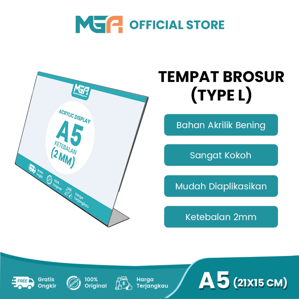 

TEMPAT BROSUR A5 2MM LANDSCAPE TIPE L / TENT HOLDER / TENT CARD DISPLAY AKRILIK