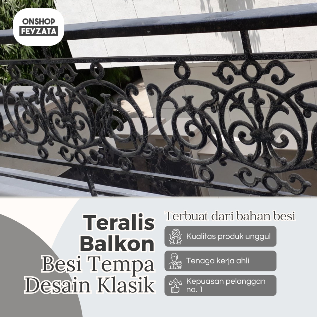 Railing Teralis Balkon Besi Tempa Desain Klasik Aesthetic Mewah R11