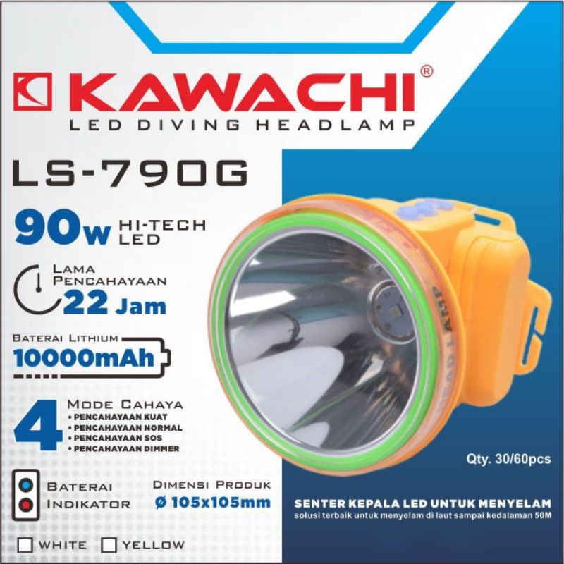 Senter Kepala Selam Kawachi 90 Watt Hi-Tec Led LS-790G Original