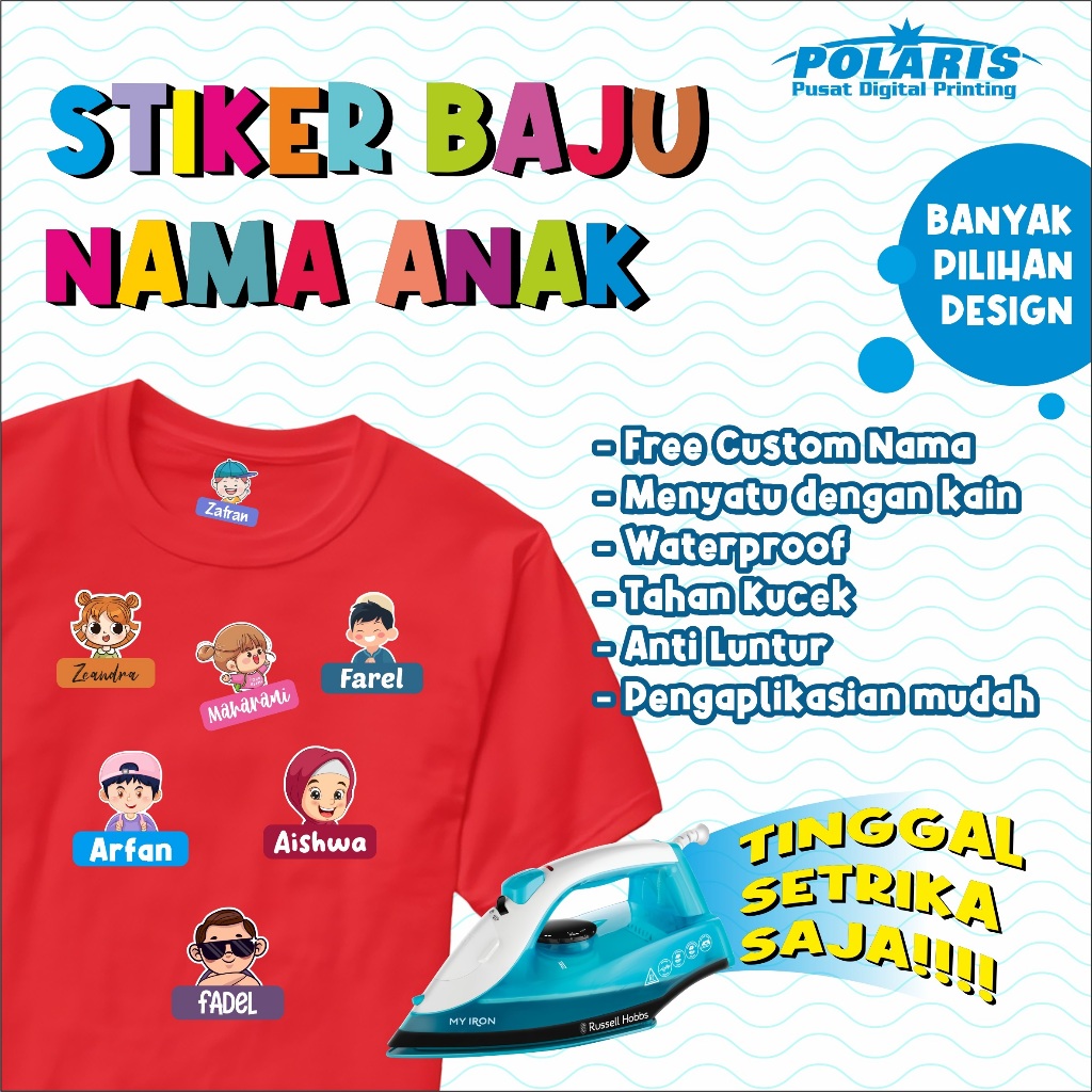 

Stiker Sablon Nama Anak / Sablon Setrika Nama Anak / Stiker Kain Nama Baju / Label Nama Kaos Karakter Part 01