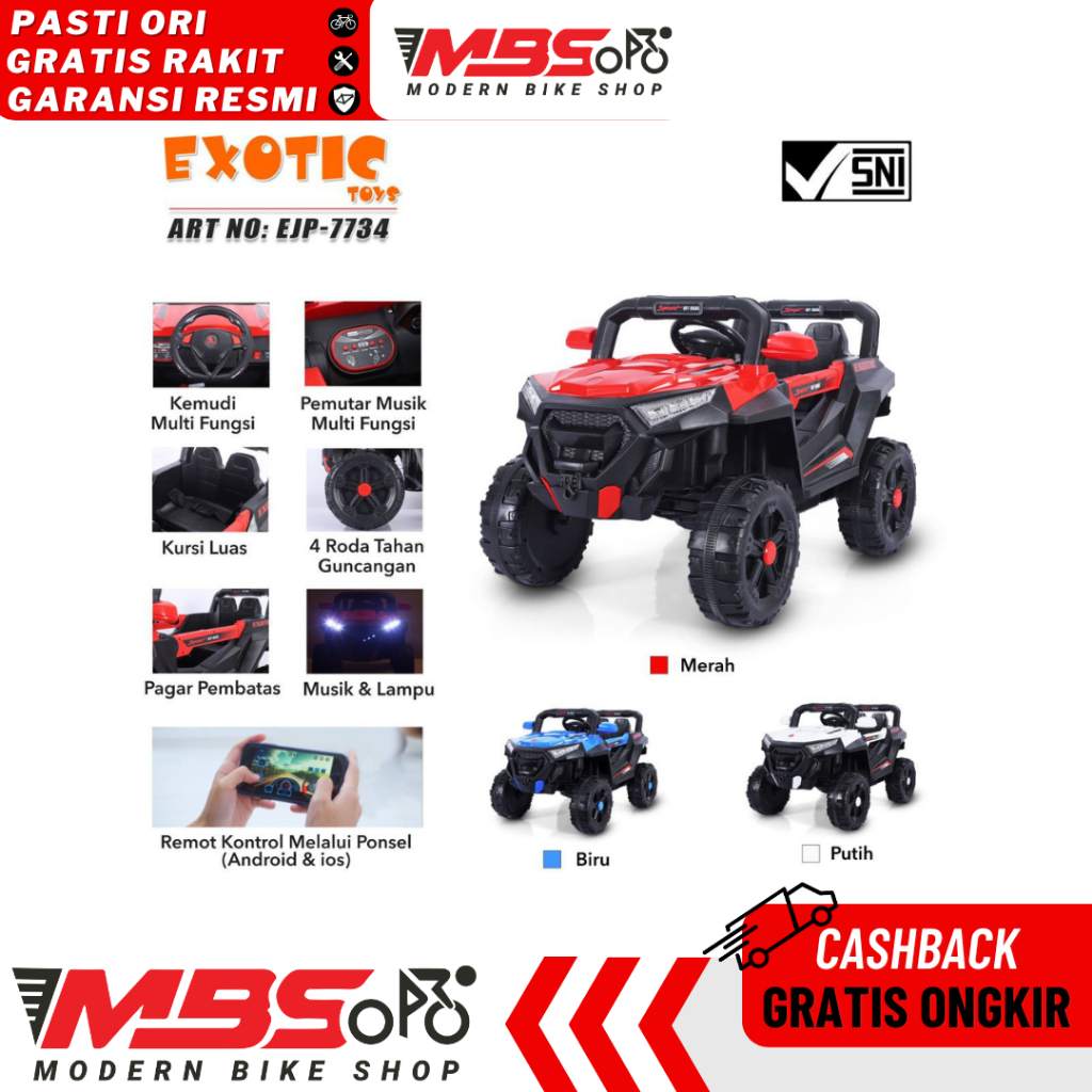 Mobil Aki Anak Pacific EXOTIC EJP 7734 JEEP Rubicon Off Road Mainan Anak Remot Murah Mesin Ganda