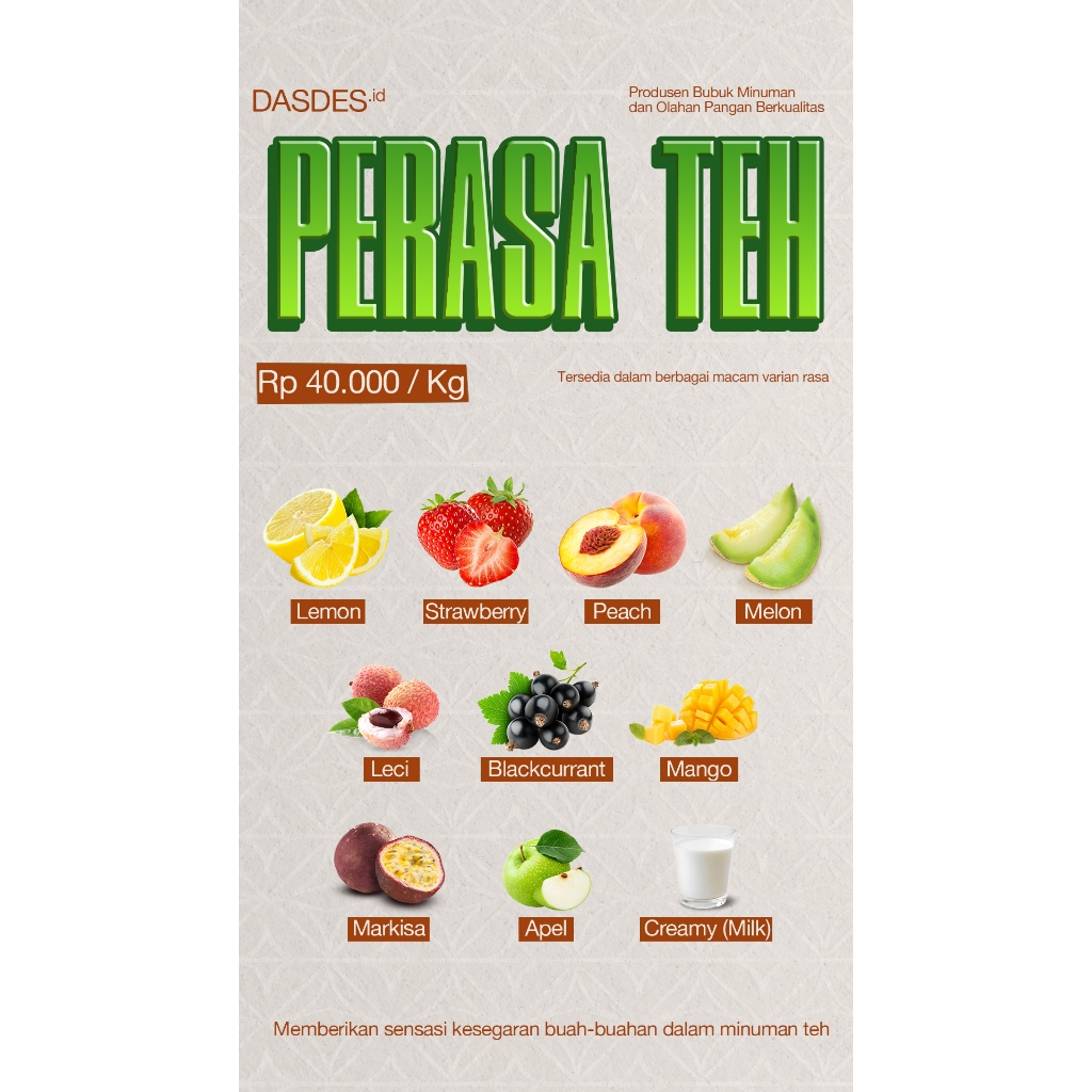 

BUBUK PERASA MINUMAN TEH | BUBUK INSTAN | BUBUK DASDES | 1KG - DASDES Powder Drink