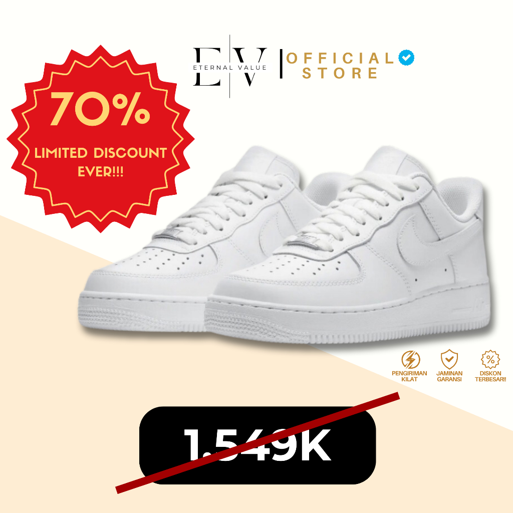 100% ORI & TERMURAH NIKE AIR FORCE 1 TRIPLE WHITE