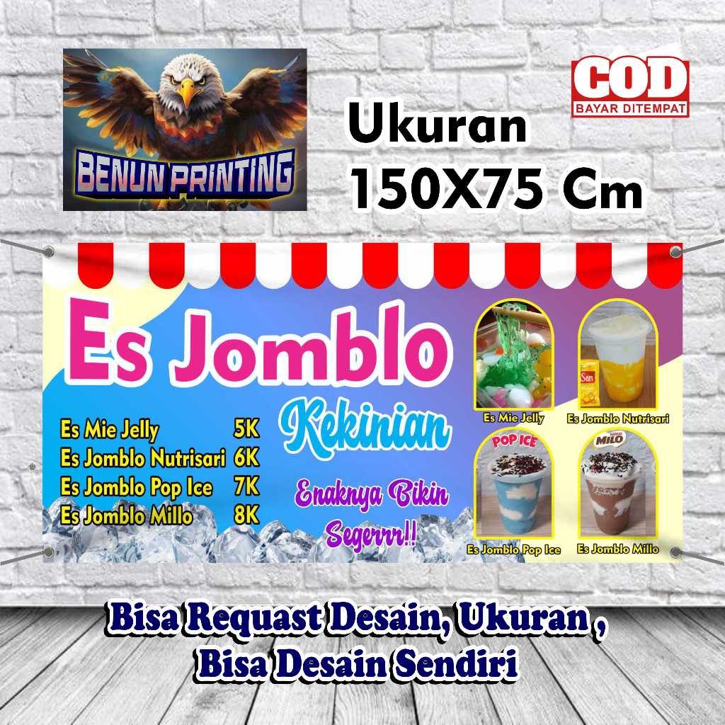 Spanduk Banner 150X75 Es Jomblo Custom Desain