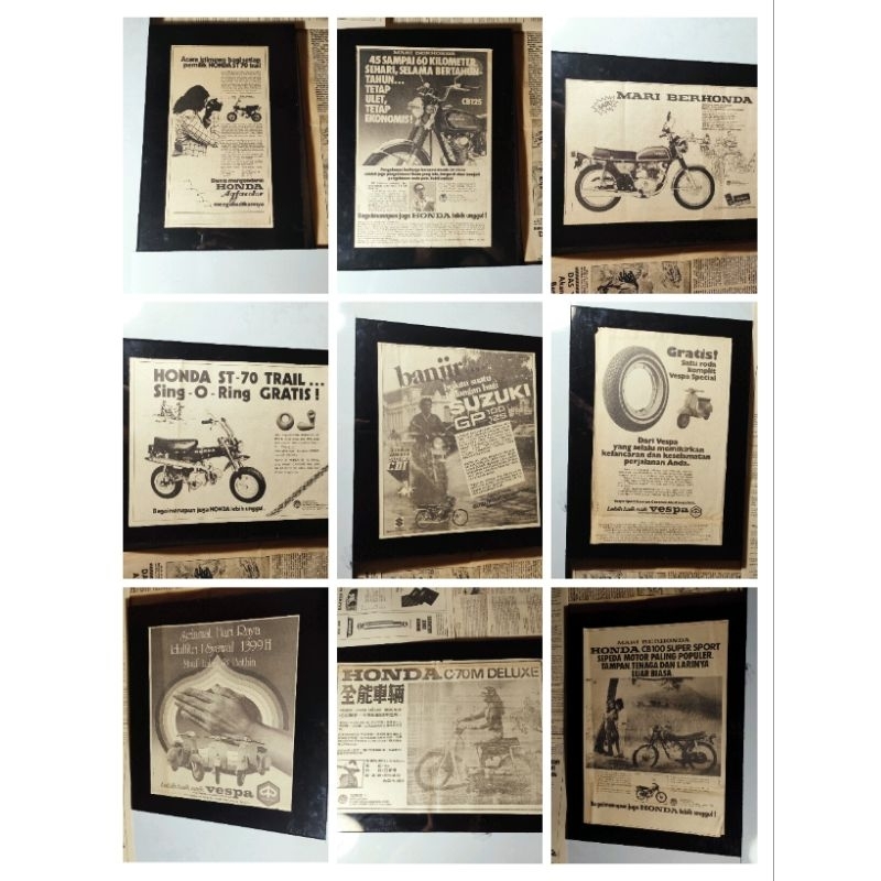 Poster Iklan Motor Jadul Tahun 1970-an Original Helicak-Vespa PTS Special PX Honda CB100-CB125-CB200