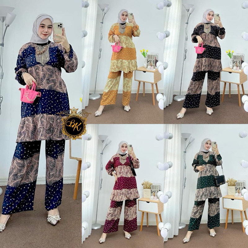One Set Tunik Renda Sultan| Setelan Renda Tunik| Setelan Polka Wanita Jumbo | Setcel Jumbo Wanita | 