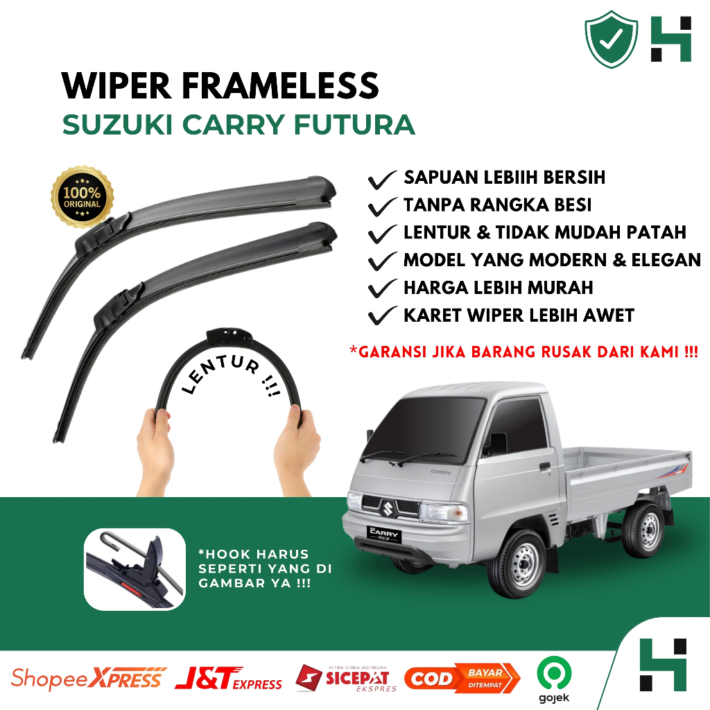 Wiper Mobil Frameless Suzuki Carry Futura Sepasang Isi 2 Pcs Kanan Kiri | Wiper Kaca Mobil Suzuki Ca